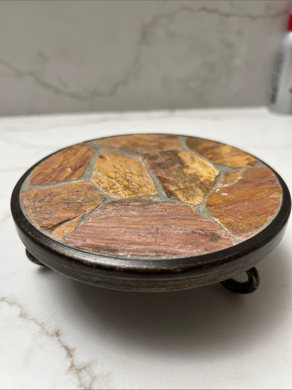 Pier 1 Imports Mosaic Stone Candle Holder in Brown and Gold Tones